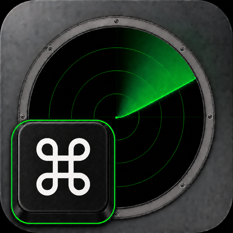 Shortcut Radar app icon: a green radar display with a Command-key badge