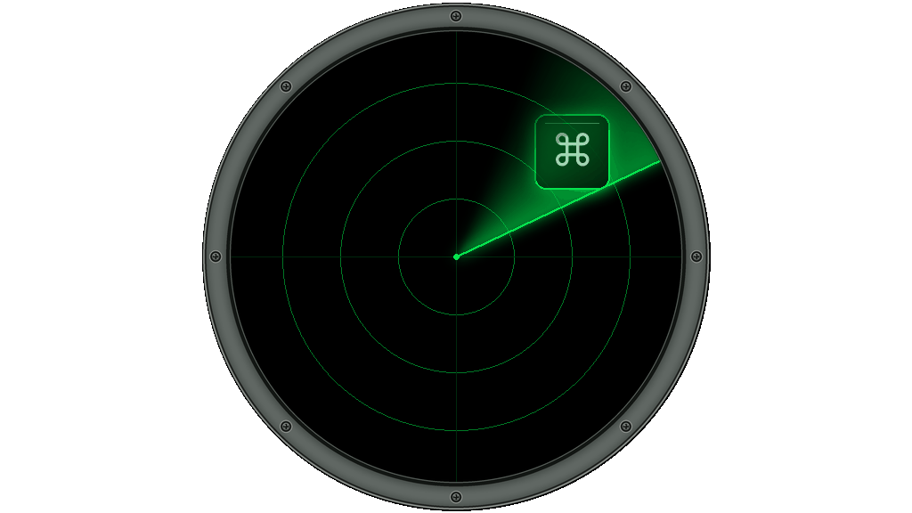 Shortcut Radar bezel artwork with a green radar sweep and Command-key marker